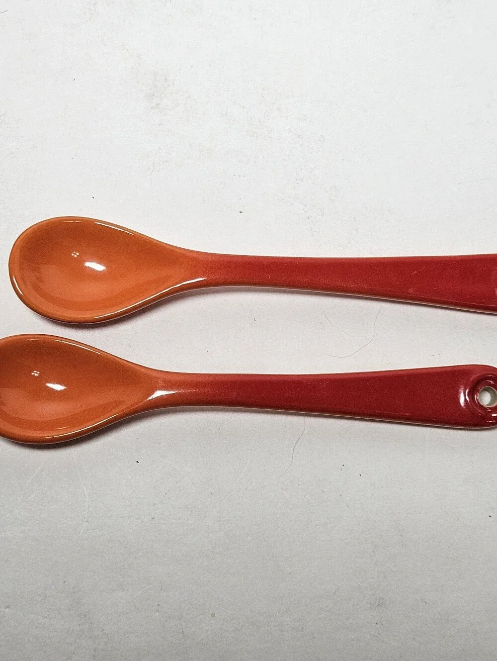 Le Creuset Mini Cocotte Set of 2 Flame Volcanic Orange Red w 2 Spoons 1 Lid